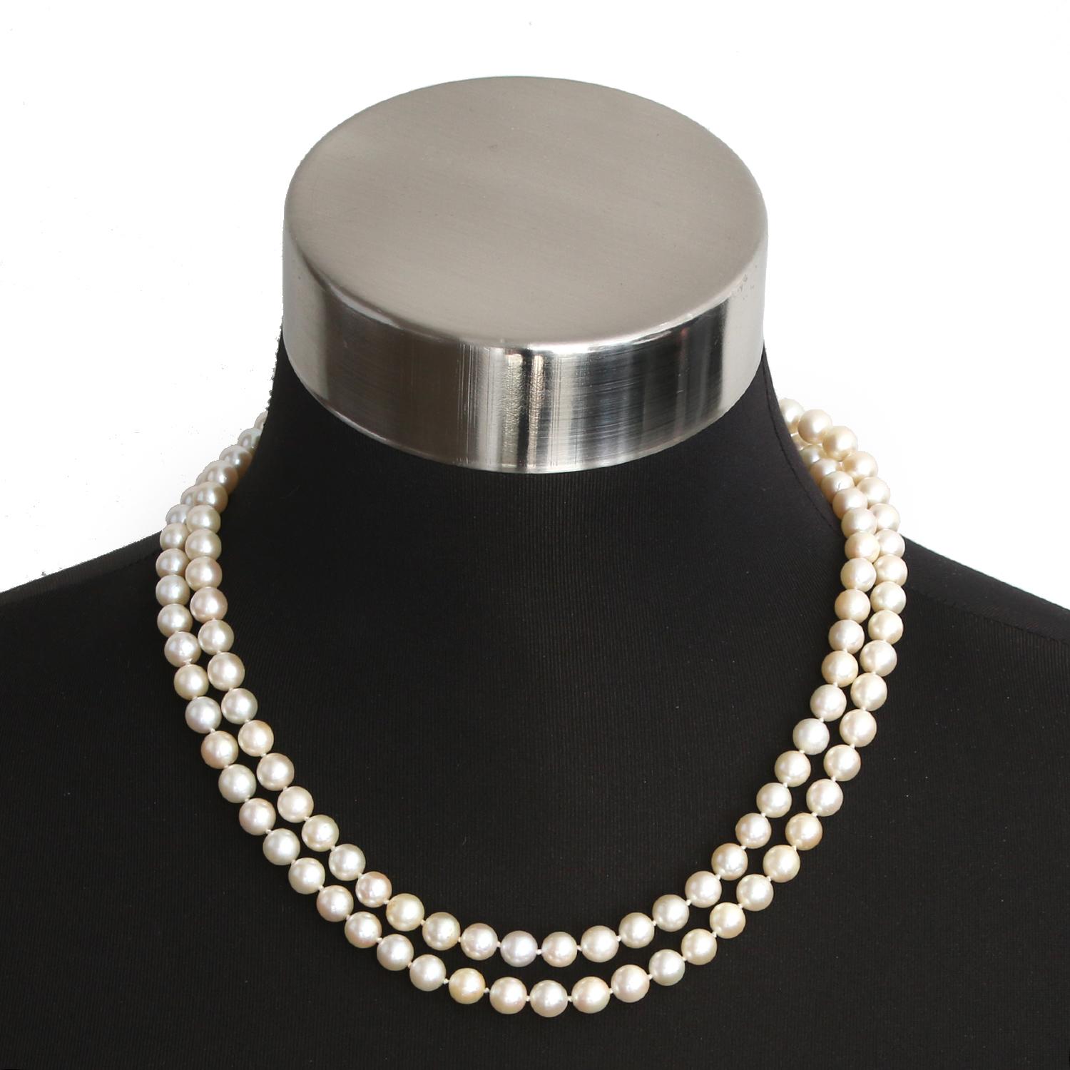 Double Strand Salt Water Pearl Necklace & Bracelet  - Double strand of pearls measuring 7mm each pearl. Total length 19 inches long with a 14K white gold clasp. Bracelet measured 7 mm each pearl and has a 6 inch wrist. Pre-owned .