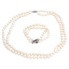 Vintage Double Strand Salt Water Pearl Necklace & Bracelet