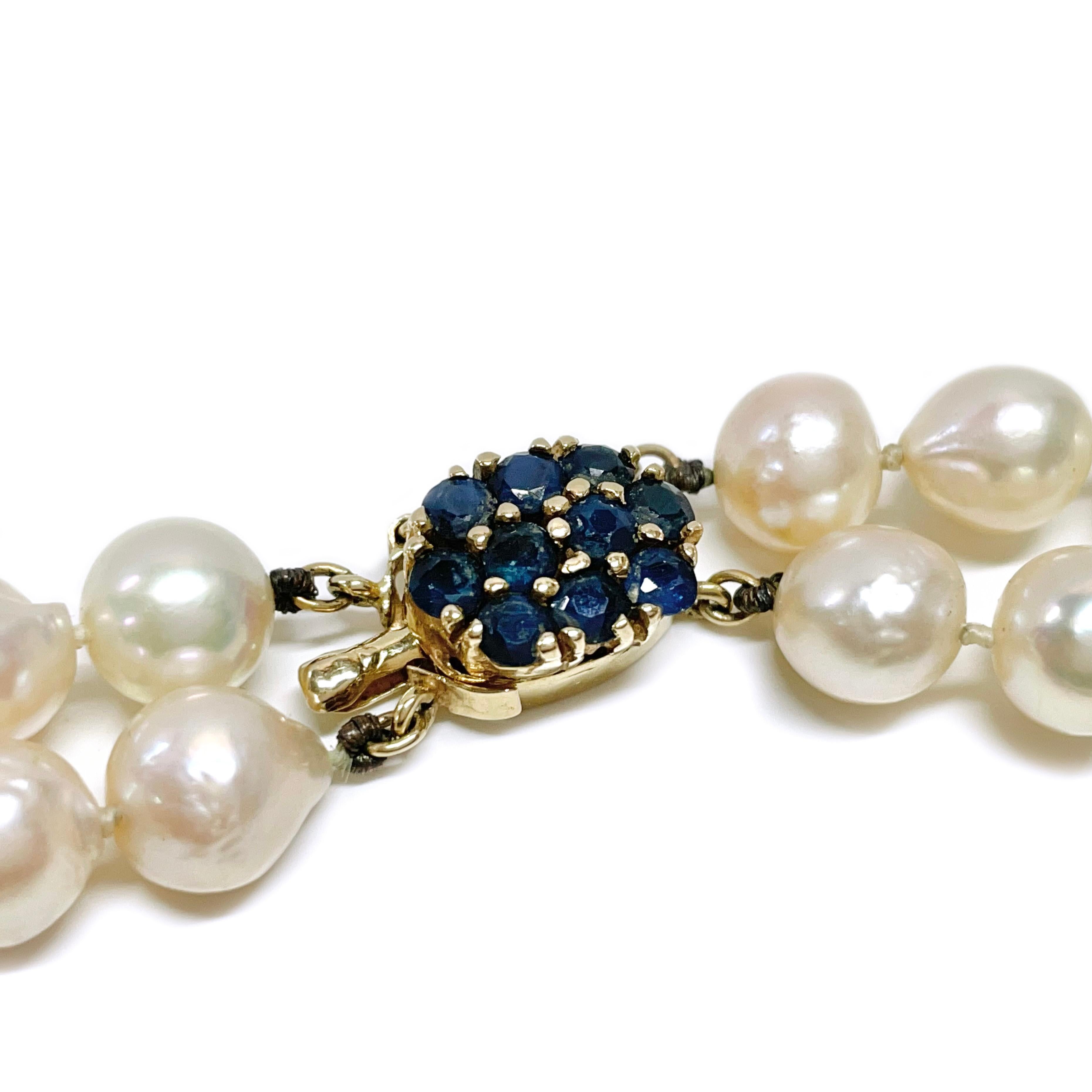 Contemporary Double Strand Semi-Baroque Pearl Sapphire Necklace For Sale