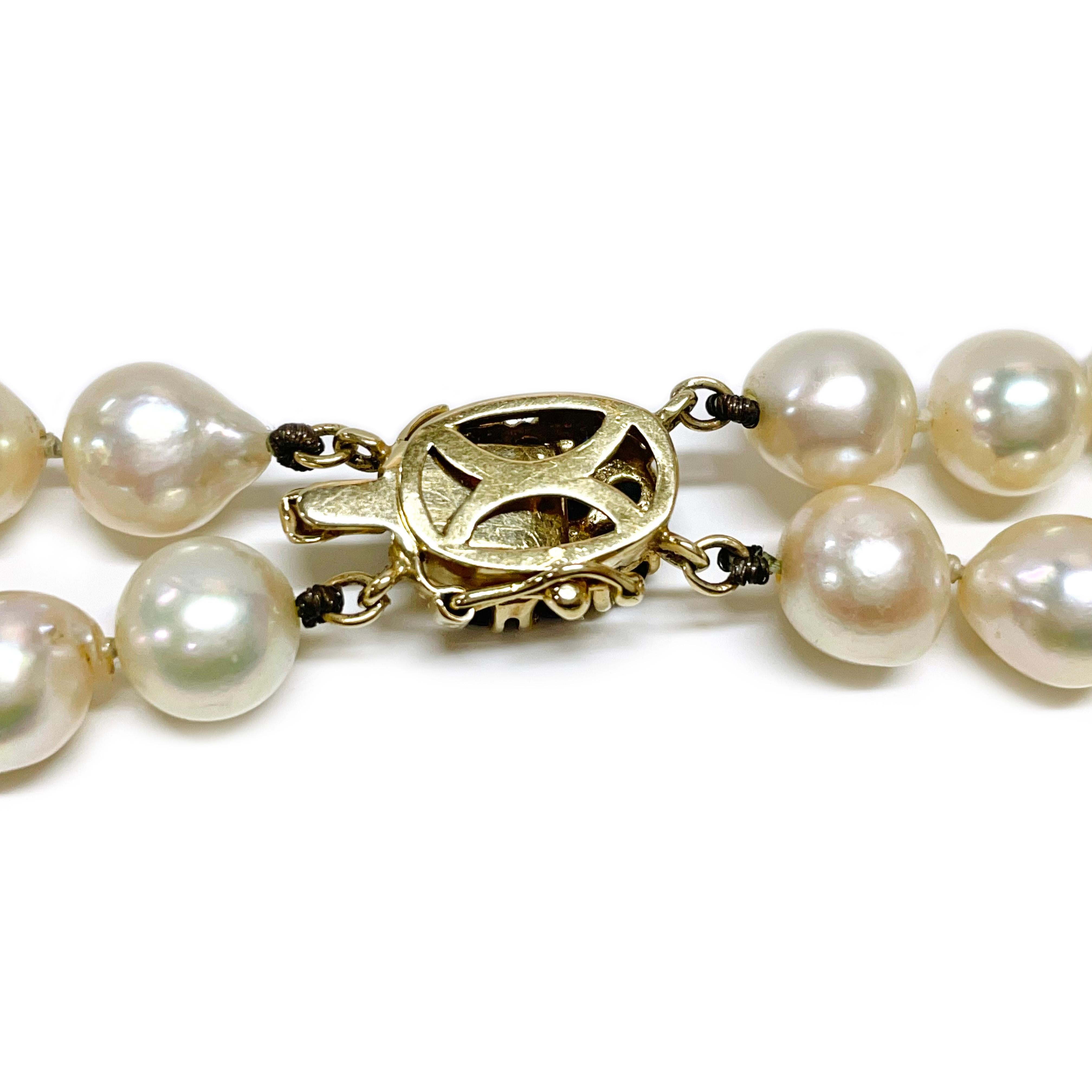 Round Cut Double Strand Semi-Baroque Pearl Sapphire Necklace For Sale