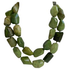 Double Strand Serpentine Nuggets 925 Sterling Silver Clasp Gemstone Necklace