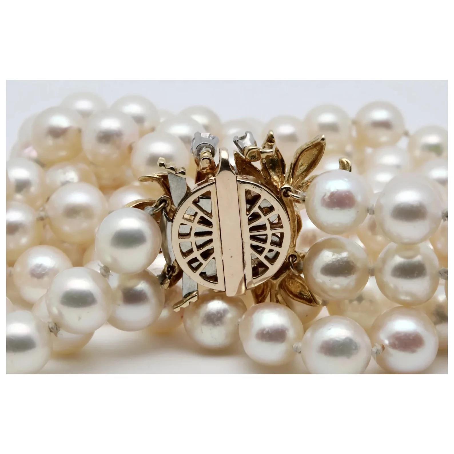 Doppelreihige Südsee-Halskette mit Blumenmotiv aus 18 Karat Gold mit 7,5 mm Perle und Diamant im Zustand „Hervorragend“ im Angebot in Boston, MA