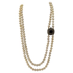 Double Stranded Pearl Diamond and Sapphire Necklace