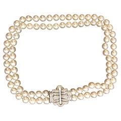 Double Stranded Pearl Diamond Necklace