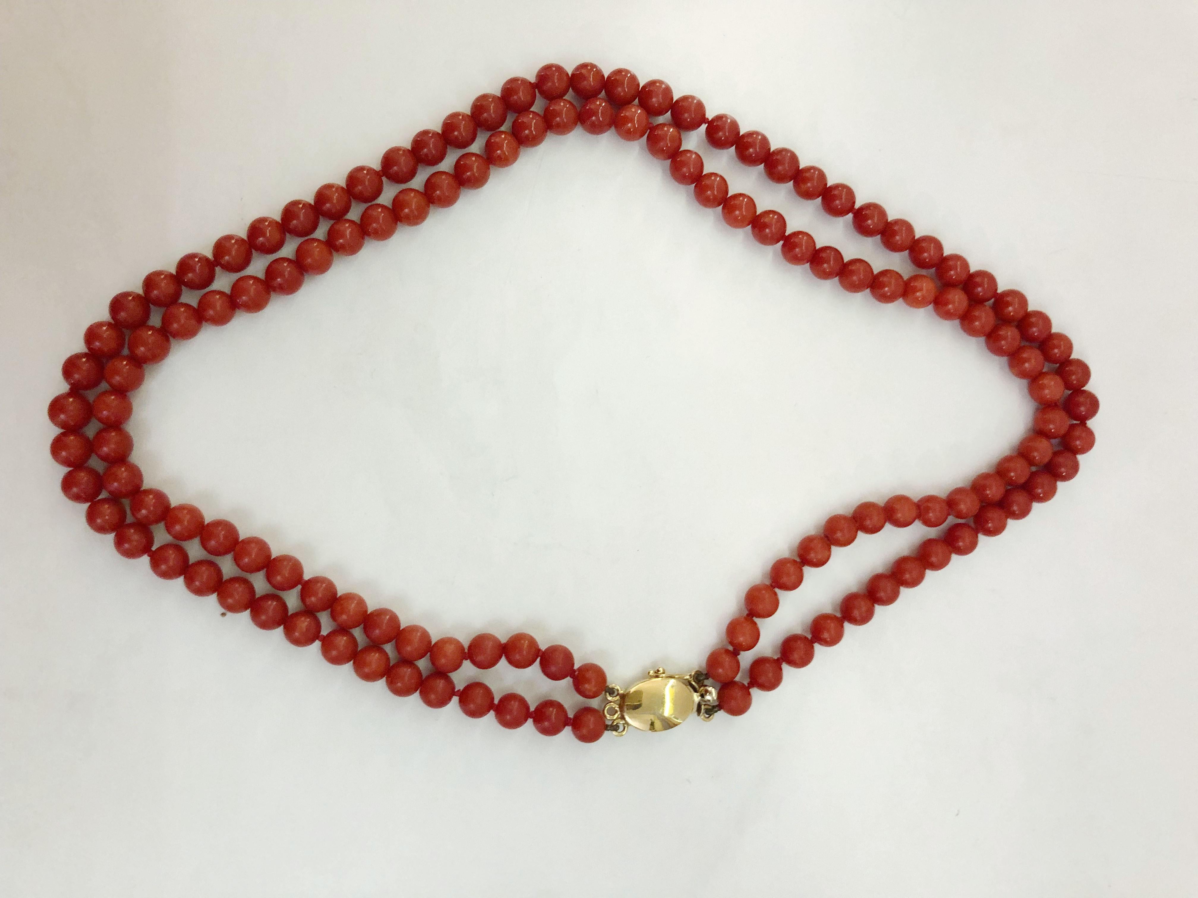 Uncut Double Stranded Red Coral Necklace For Sale