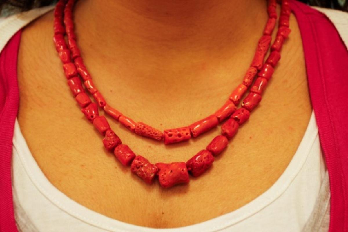 Mixed Cut Double-Strands Coral Necklace For Sale