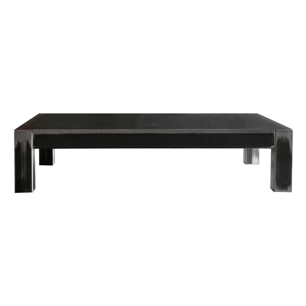 Double Strong Raw Coffee Table in Handcrafted Colorless Varnished Steel For Sale