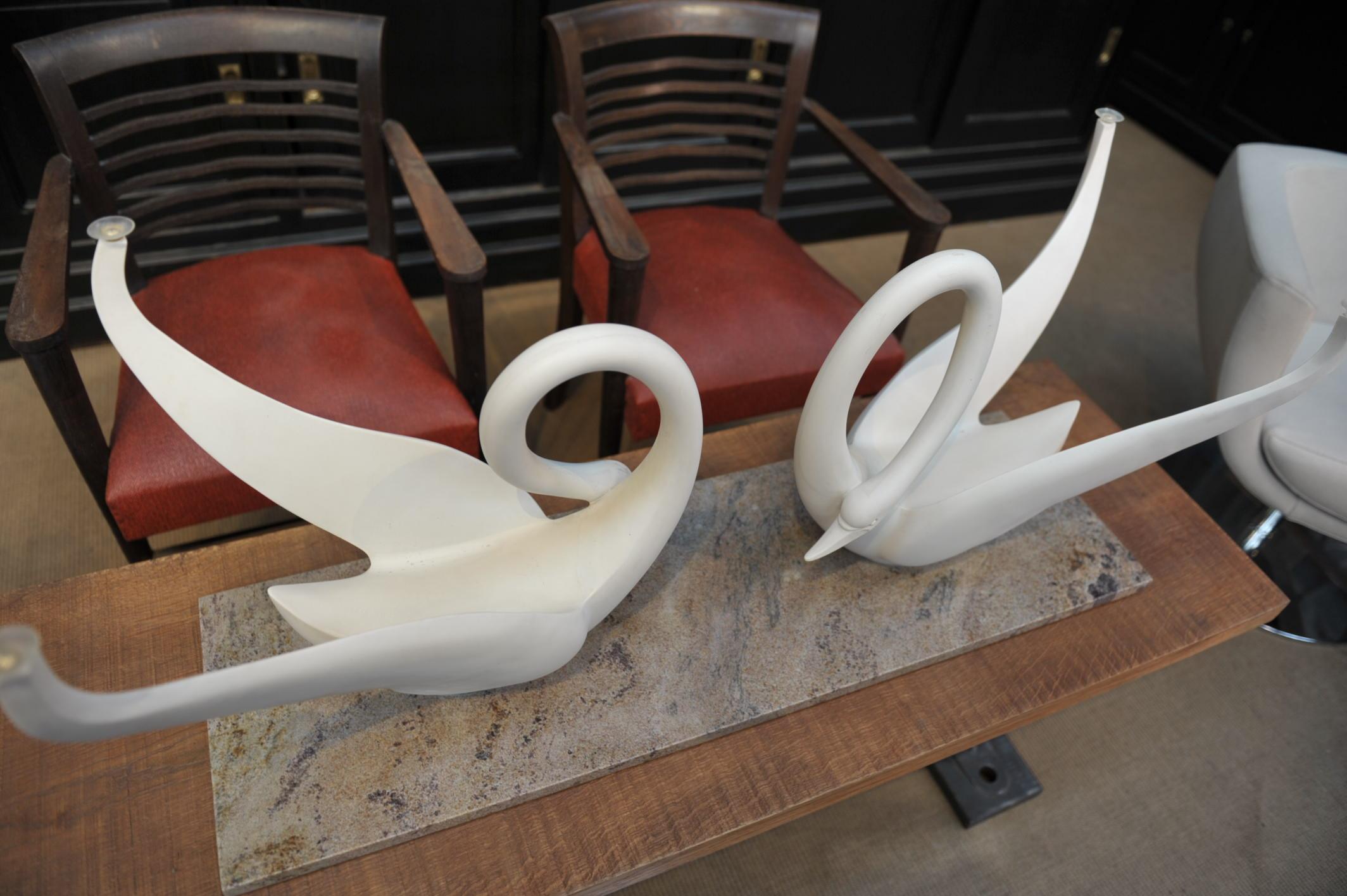 Tempered Double Swan Coffee Table by Maison Jansen, circa 1960 For Sale