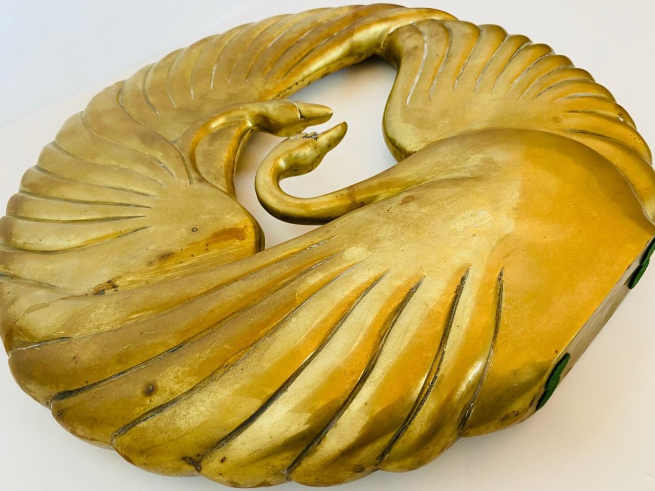 Double Swan Dolbi Cashier Vintage Brass Sculpture 1980s For Sale 3