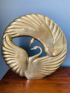 Doble cisne Dolbi Cashier Escultura de latón vintage Años 80