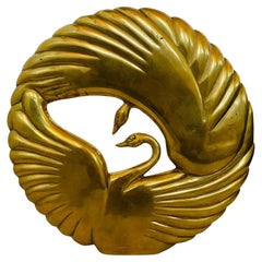 Double Swan Dolbi Cashier Vintage Brass Sculpture 1980s