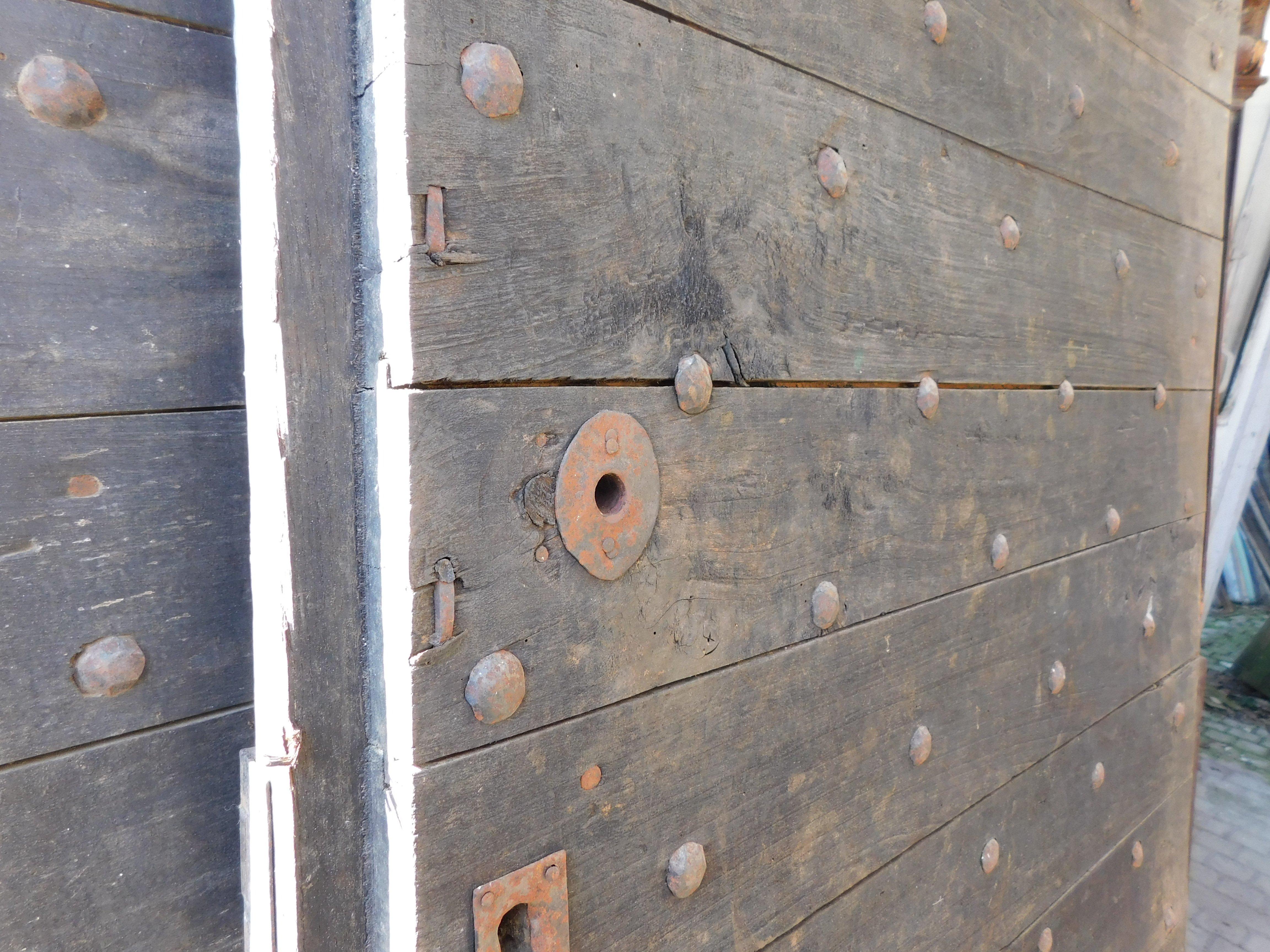 Double swing door in poplar wood with nails, Italy For Sale 1