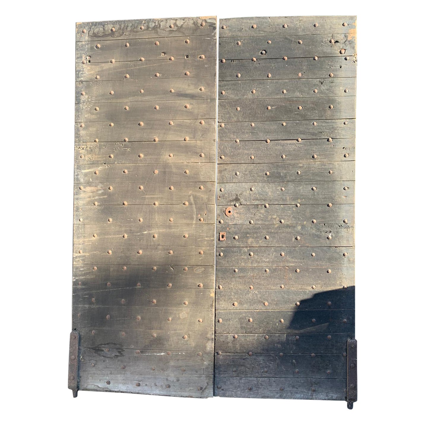 Double swing door in poplar wood with nails, Italy For Sale