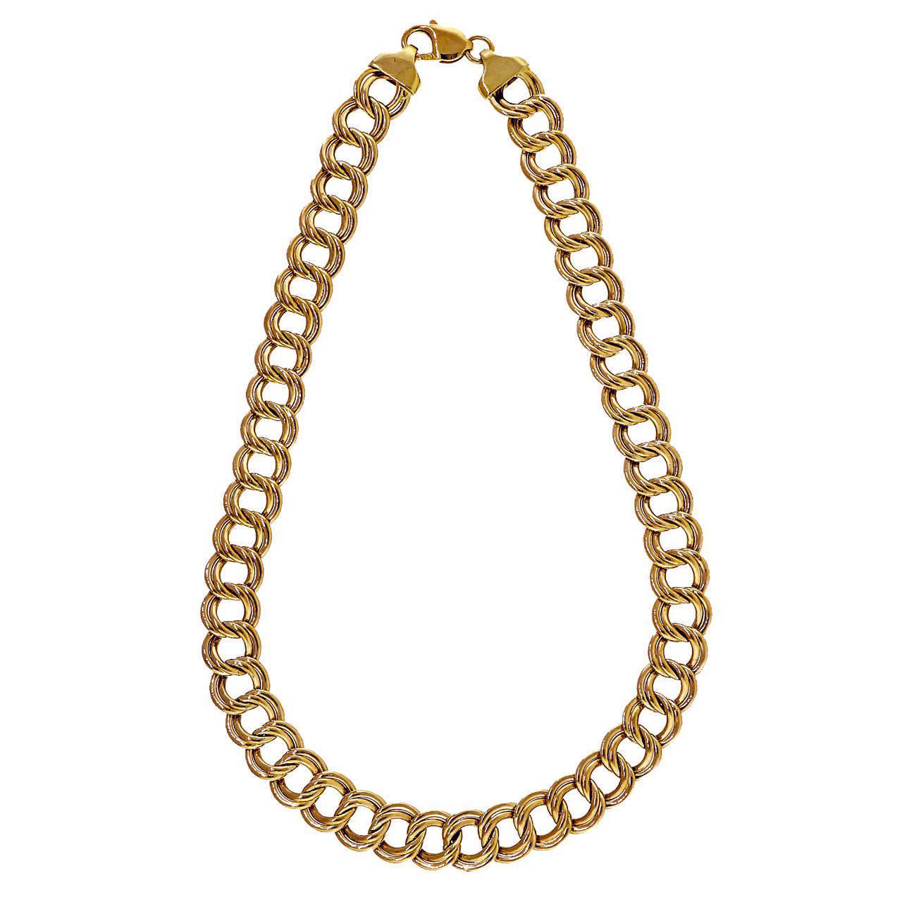 Double Swirl Yellow Gold Chain Link Necklace