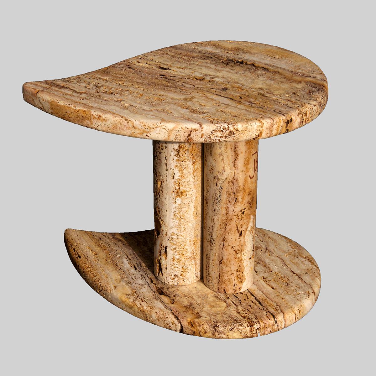 Modern Double Tear Travertine Side Tables by Jean Frederic Bourdier For Sale