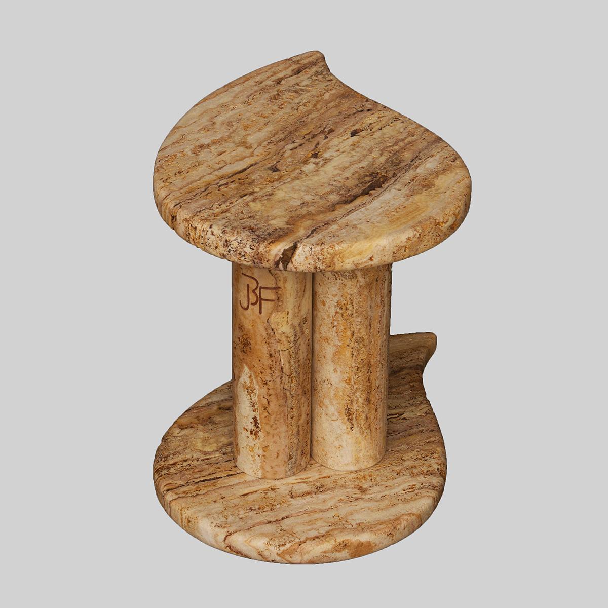French Double Tear Travertine Side Tables by Jean Frederic Bourdier For Sale