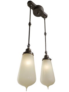 Double Teardrop Vaseline Opaline Glass Chandelier