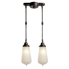 Double Teardrop Vaseline Opaline Glass Chandelier