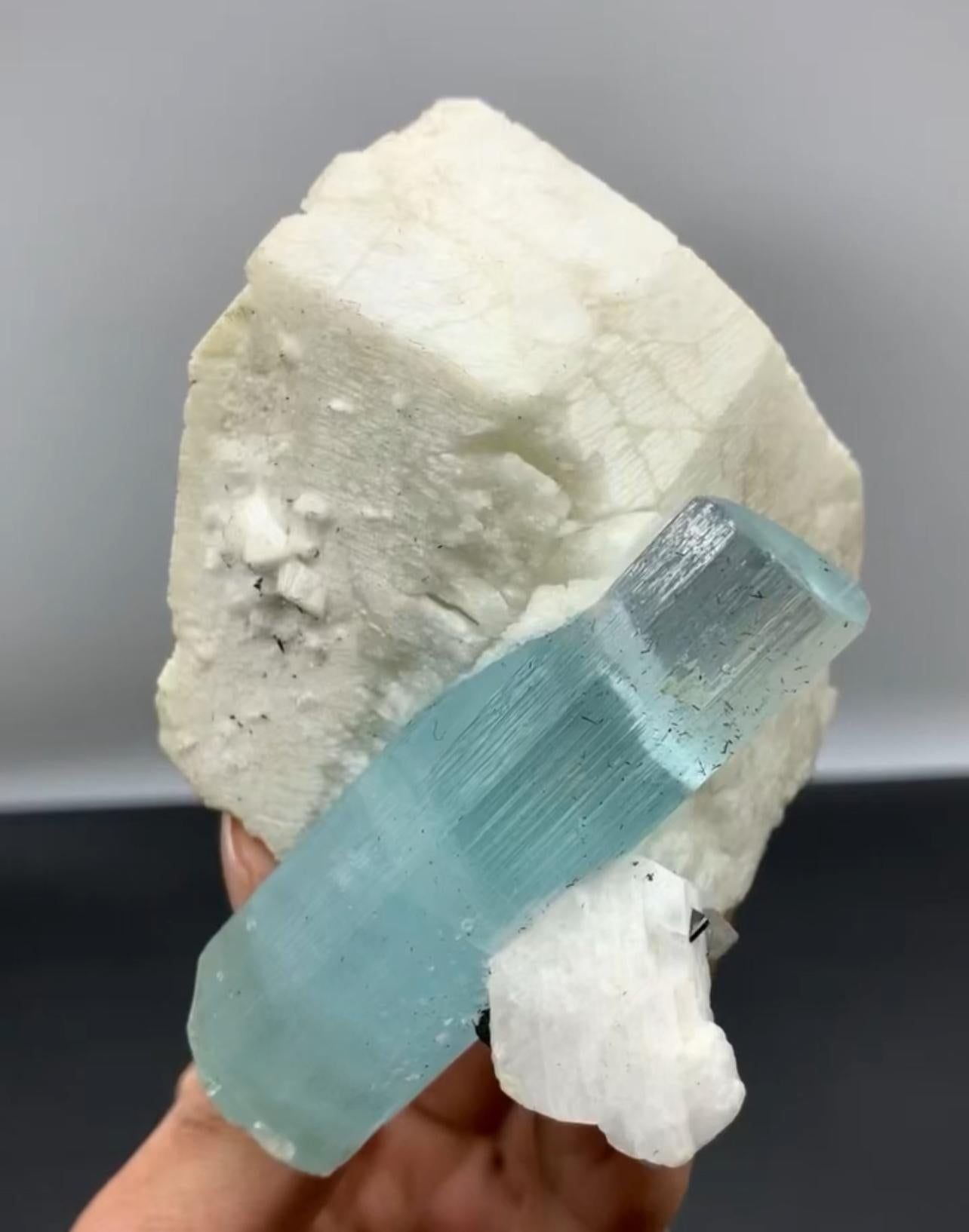 Informationen zum Produkt:

Name der Probe: Aquamarin-Kristall mit Feldspat

Gewicht: 404 Gramm

Abmessungen: H: 6,5 x B: 7,5 x T: 7,5 cm

Behandlung: Keine

Herkunft: Shigar-Tal, Bezirk Skardu, Provinz Gilgit Baltistan, Pakistan  

Beschreibung: