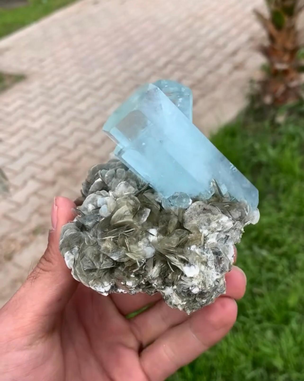 Double Terminated Focal Aquamarin-Kristalle auf Muscovite aus Pakistan (Sonstiges) im Angebot