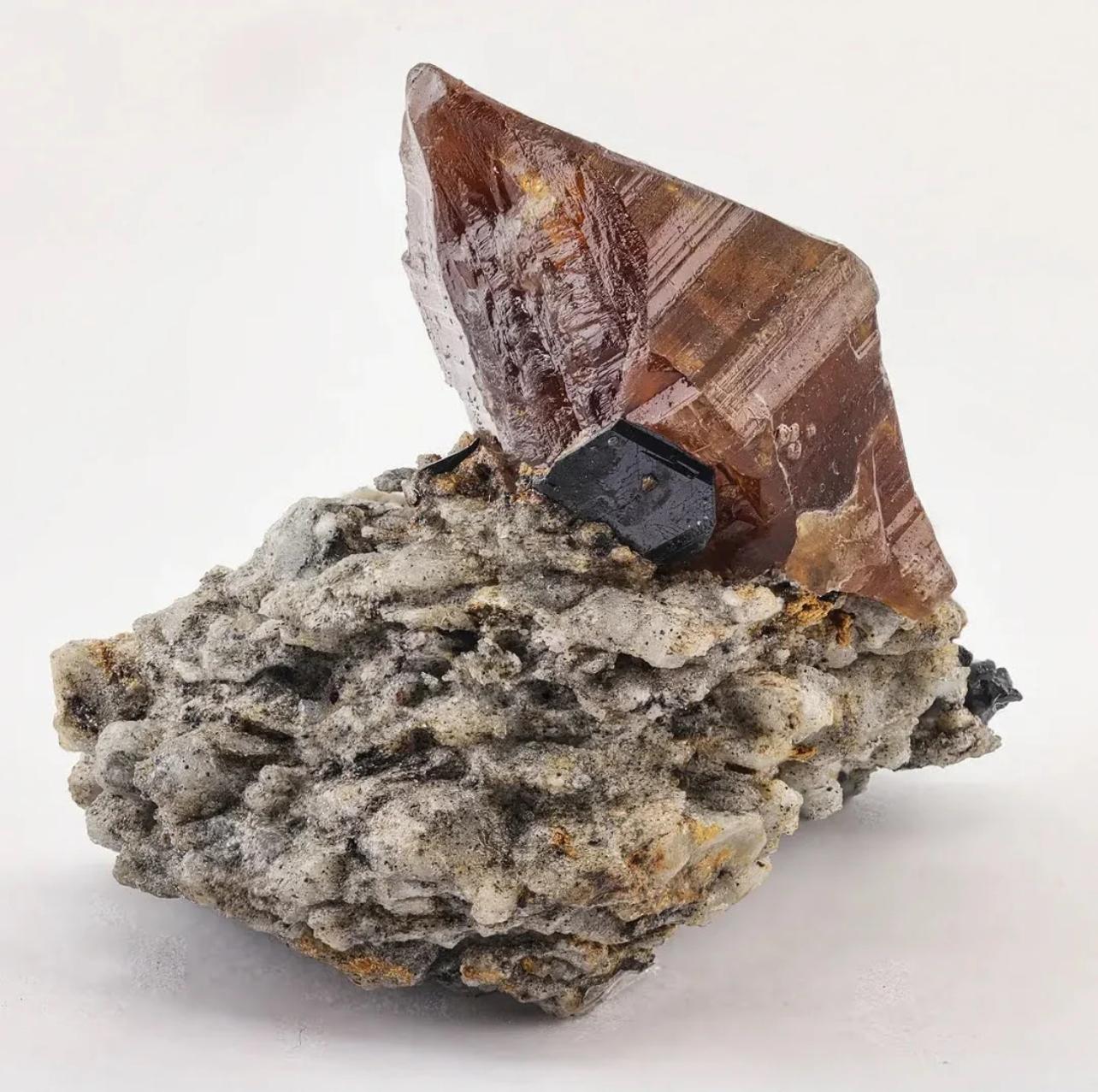Double Terminated Parisite Crystal With Ilmenite On Matrix From Pakistan For Sale 3