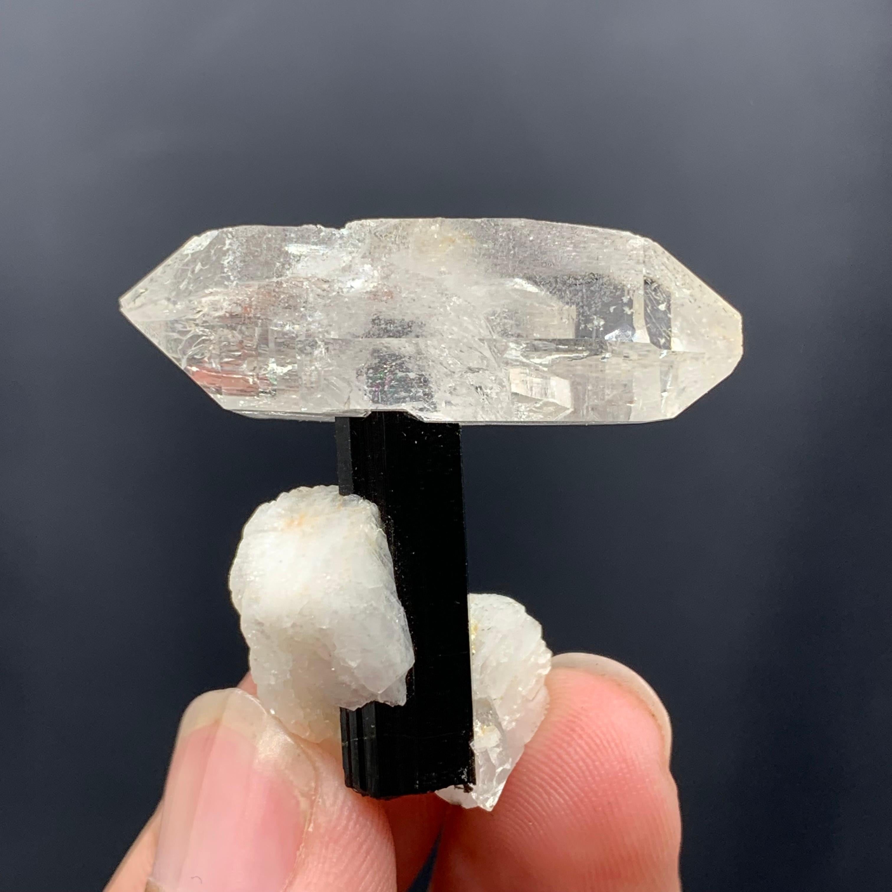 Pakistani Double Terminated Quartz Crystal On Black Tourmaline With Albite From Pakistan For Sale