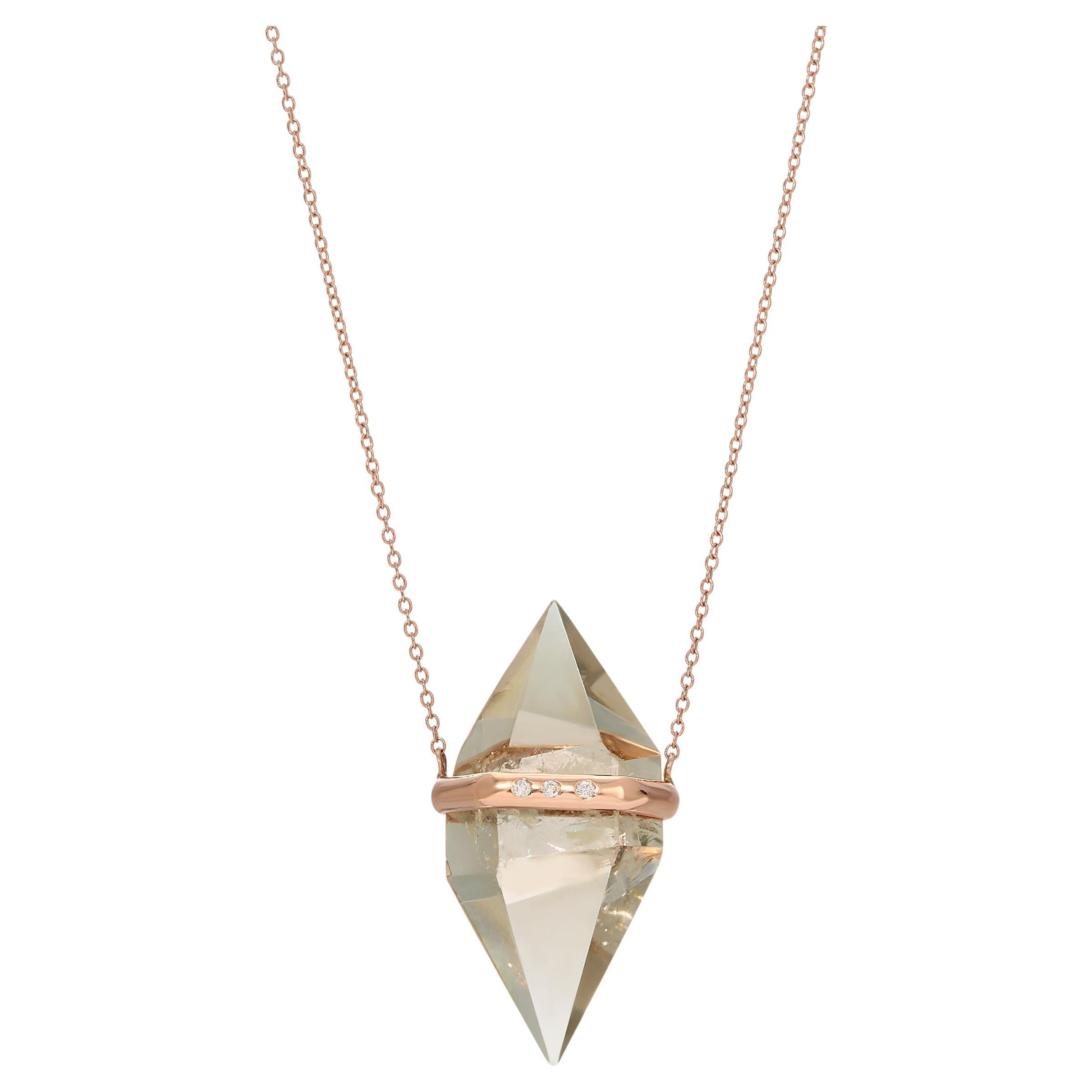 House of RAVN, Double Terminated Smokey Quartz Crystal in 14K Rose Gold For Sale