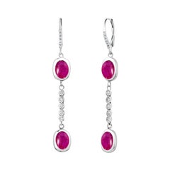 Double-Tier Cabochon Ruby and Diamond White Gold Hoop Drop Earrings
