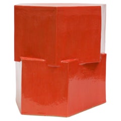 Double Tier-Beistelltisch aus Keramik mit Hex in glänzendem Rot von Bzippy