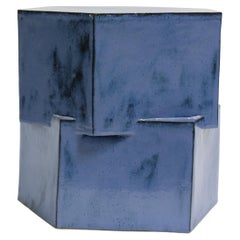 Double Tier Ceramic Hex Side Table in Mottled Blue by BZIPPY