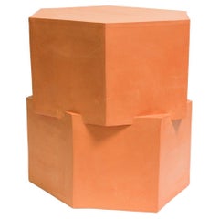 Double Tier Ceramic Hex Side Table in Raw Terracotta by BZIPPY