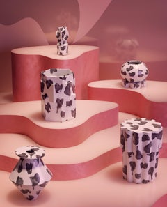Double Tier Ceramic Hex Side Table in Drippy Palladium by BZIPPY