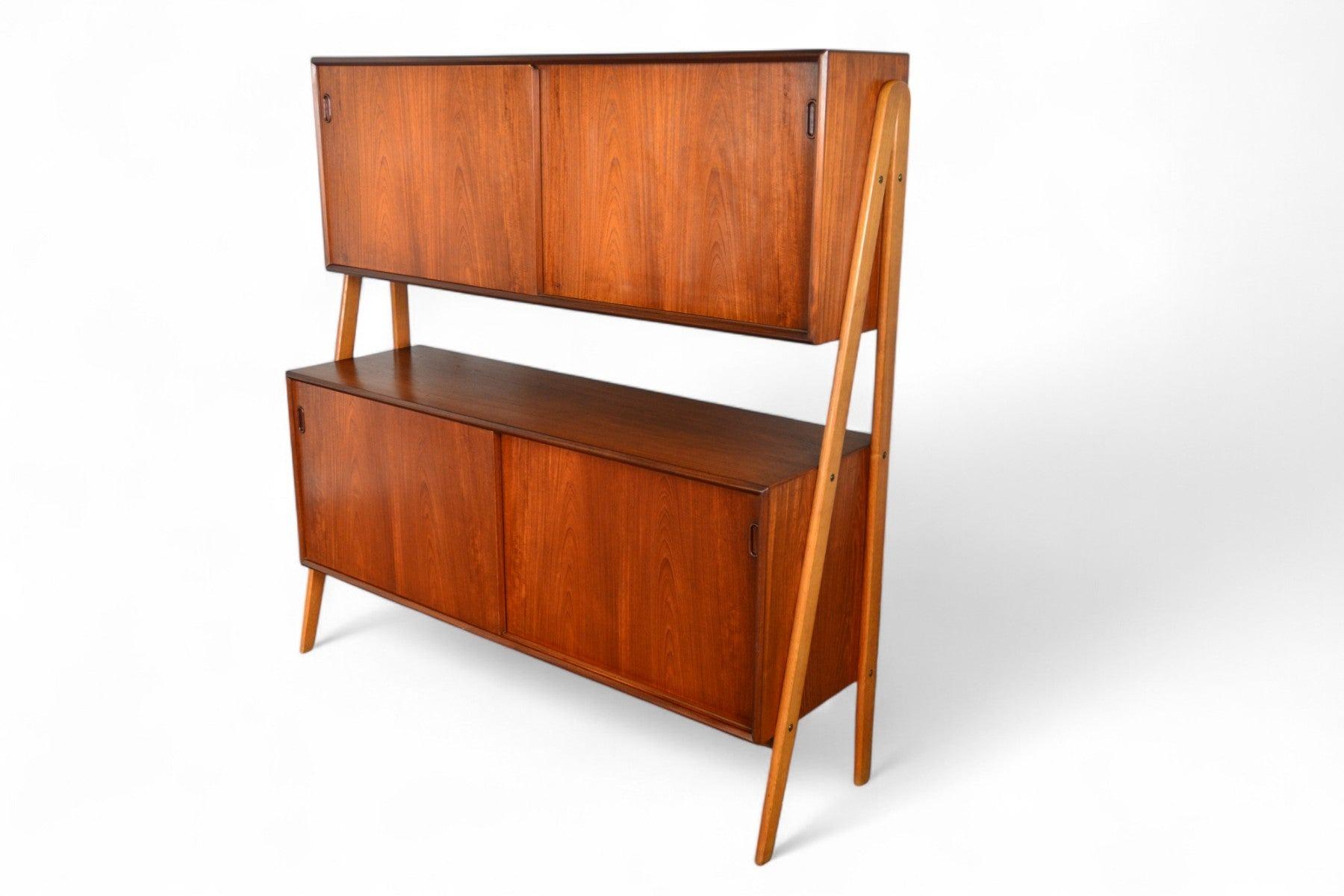 Credenza danese del metà secolo a due piani in Teak + Oak in vendita 4