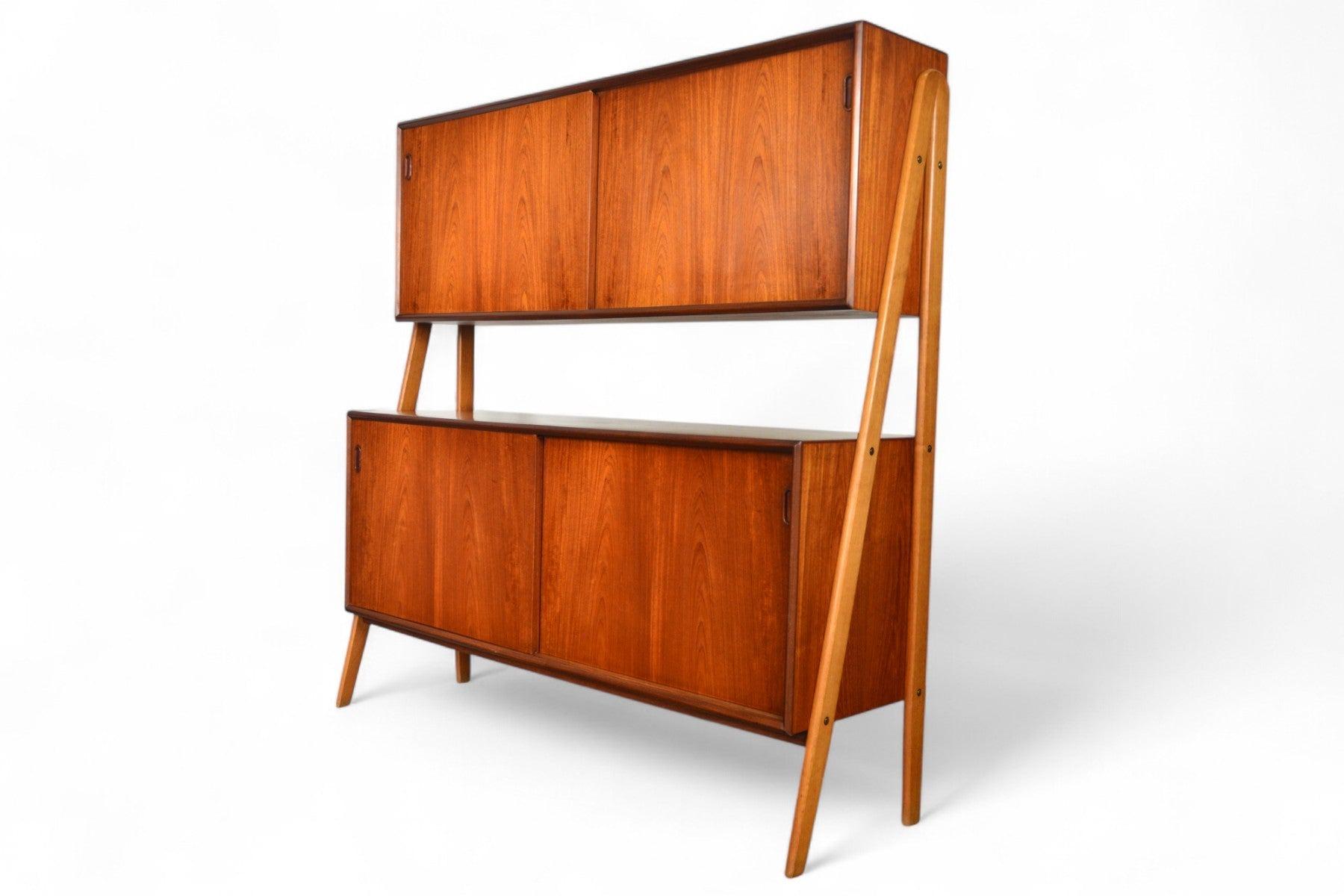 Credenza danese del metà secolo a due piani in Teak + Oak in vendita 5