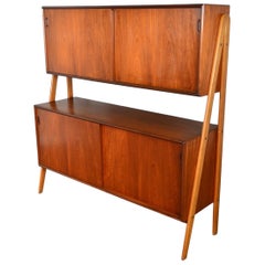 Double Tier Danish Mid Century Credenza in Teak + Oak