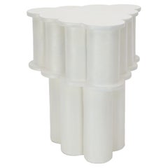 Double Tier Ruffle Ceramic Side Table & Stool in Marshmallow by BZIPPY