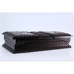 Caja de tabaco doble de palisandro con trémolos y aplicaciones de plata