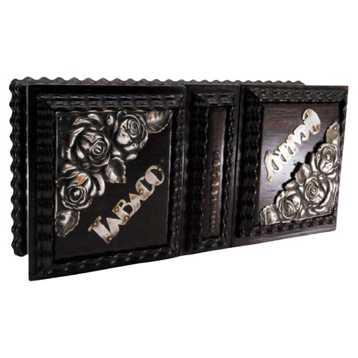 Caja de tabaco doble de palisandro con trémolos y aplicaciones de plata