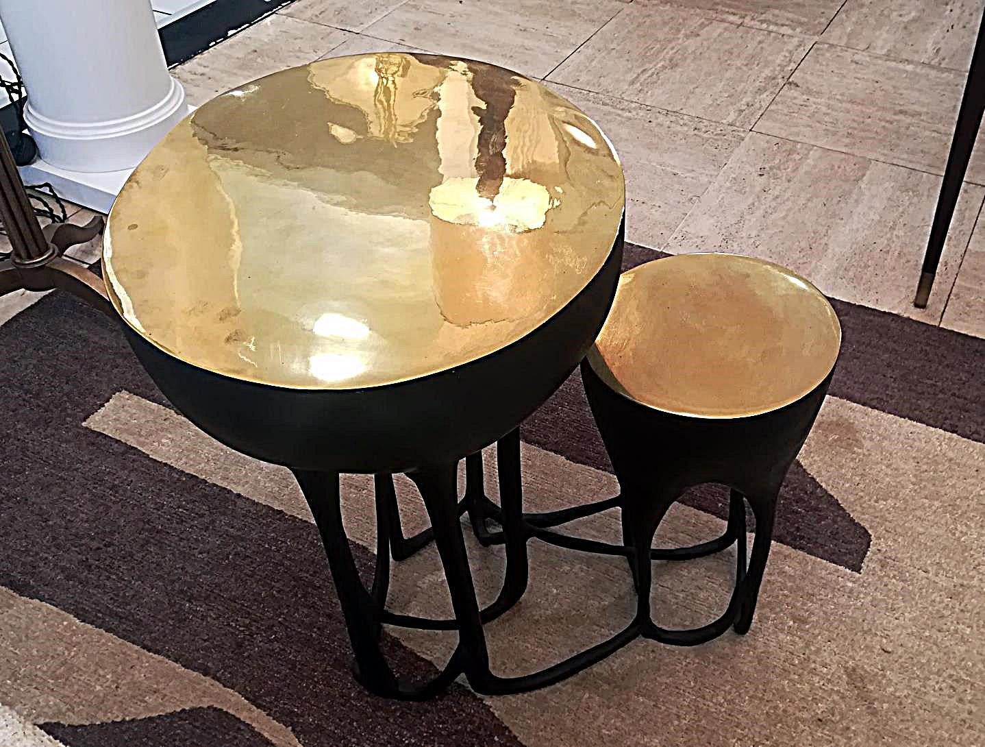 Double top bronze side table, black patina except the top natural bronze.
 