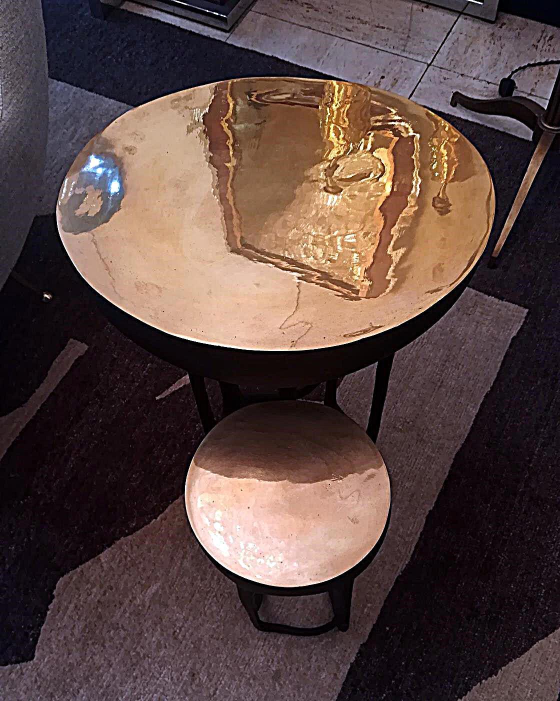 Contemporary Double Top Bronze Side Table