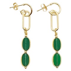 Double Translucent Green Vintage German Glass Beads edged with 24K gold Earrings