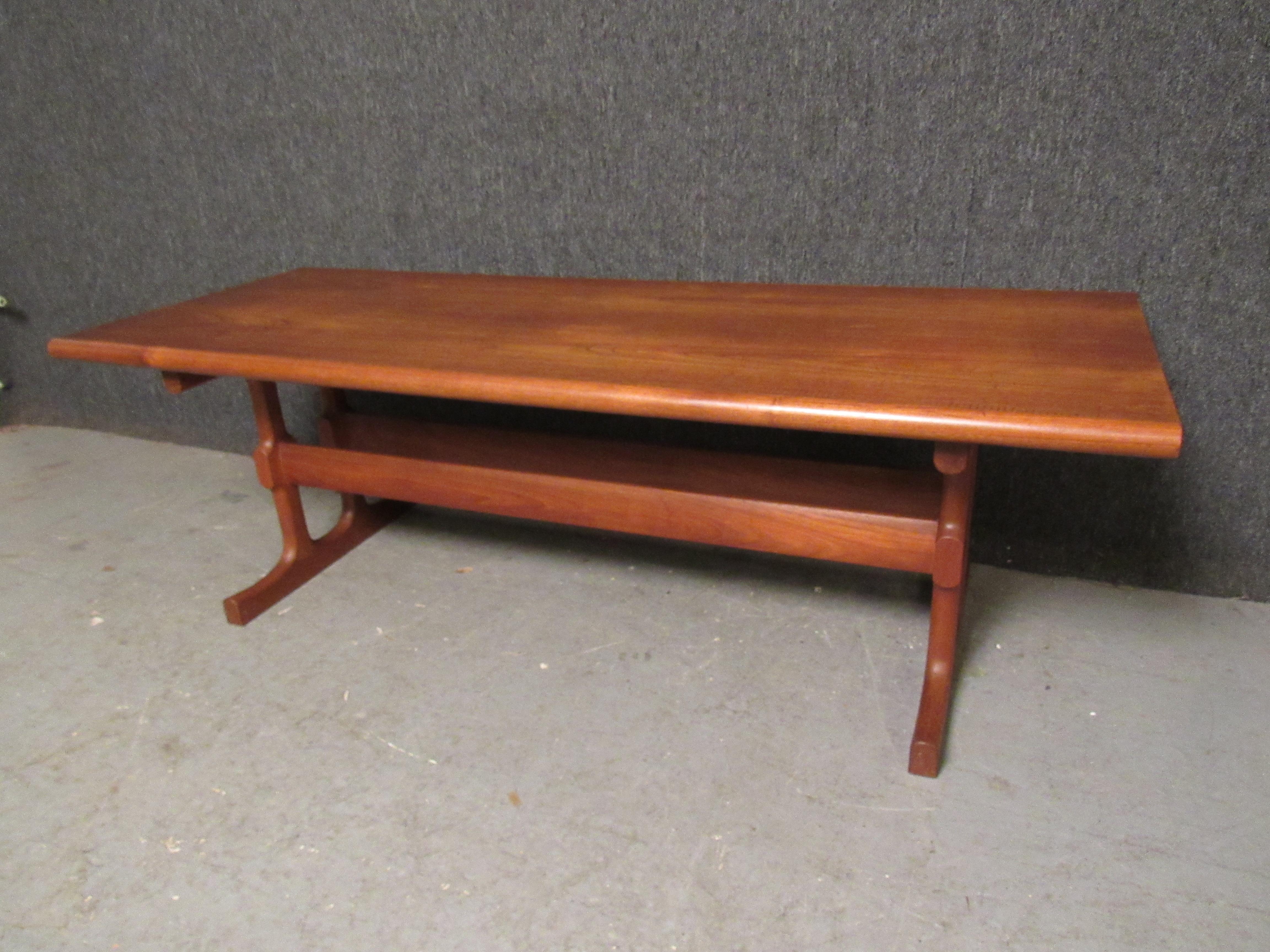 Double Trestle Danish Teak Coffee Table by CFC Silkeborg For Sale 1