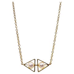Double Triangle Pearl Chocker Necklace (Horizontal)