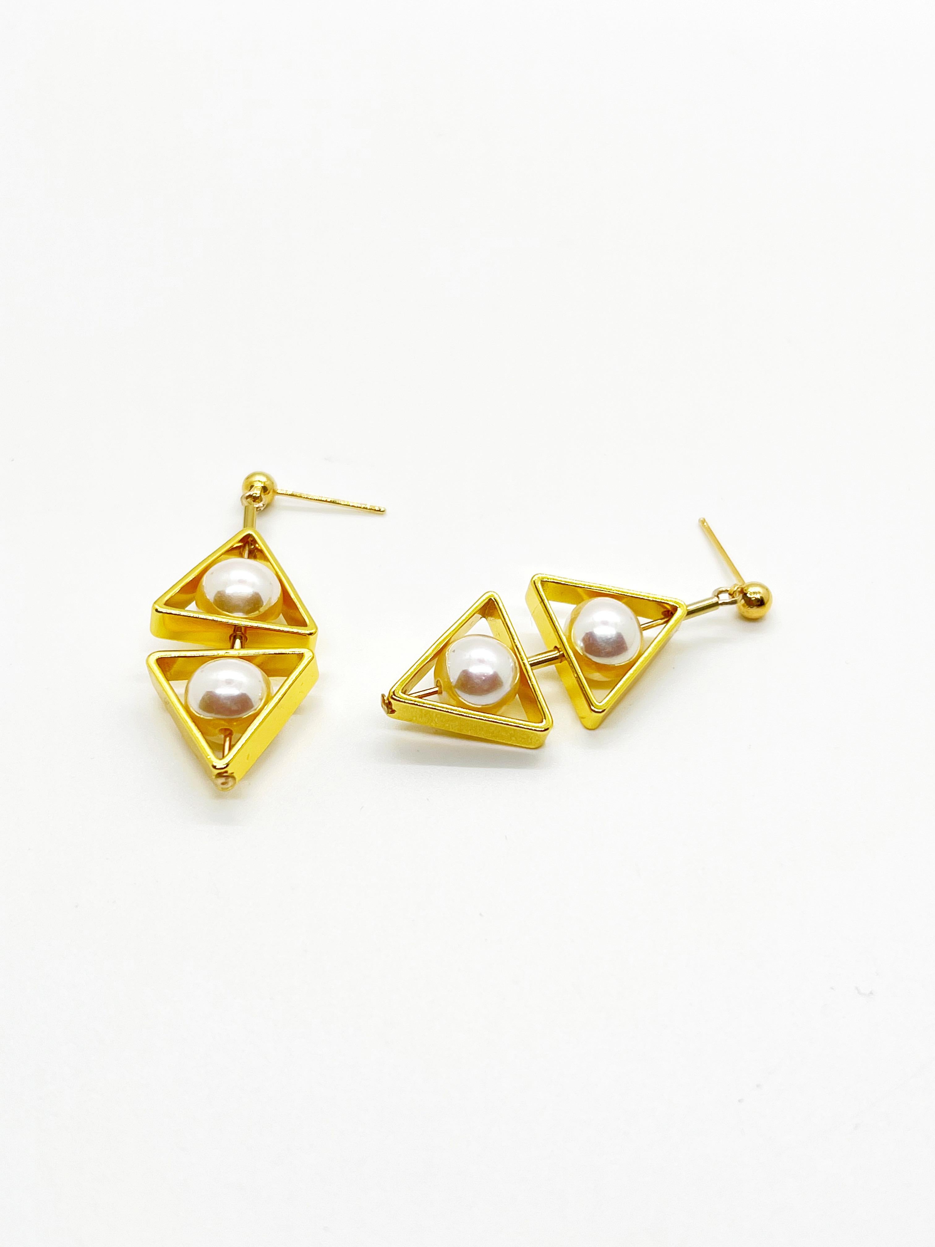 Uncut Double Triangle Pearl Earrings For Sale