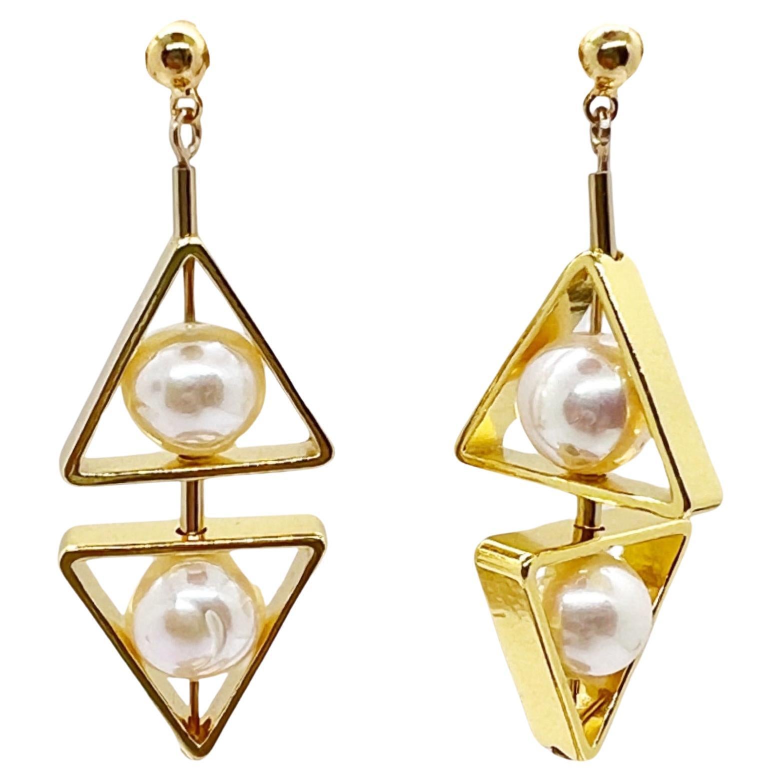 Double Triangle Pearl Earrings For Sale