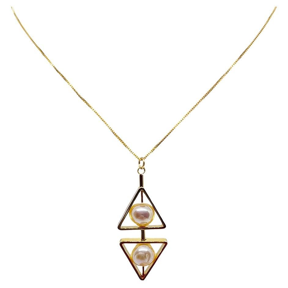 Double Triangle Pearl Necklace 