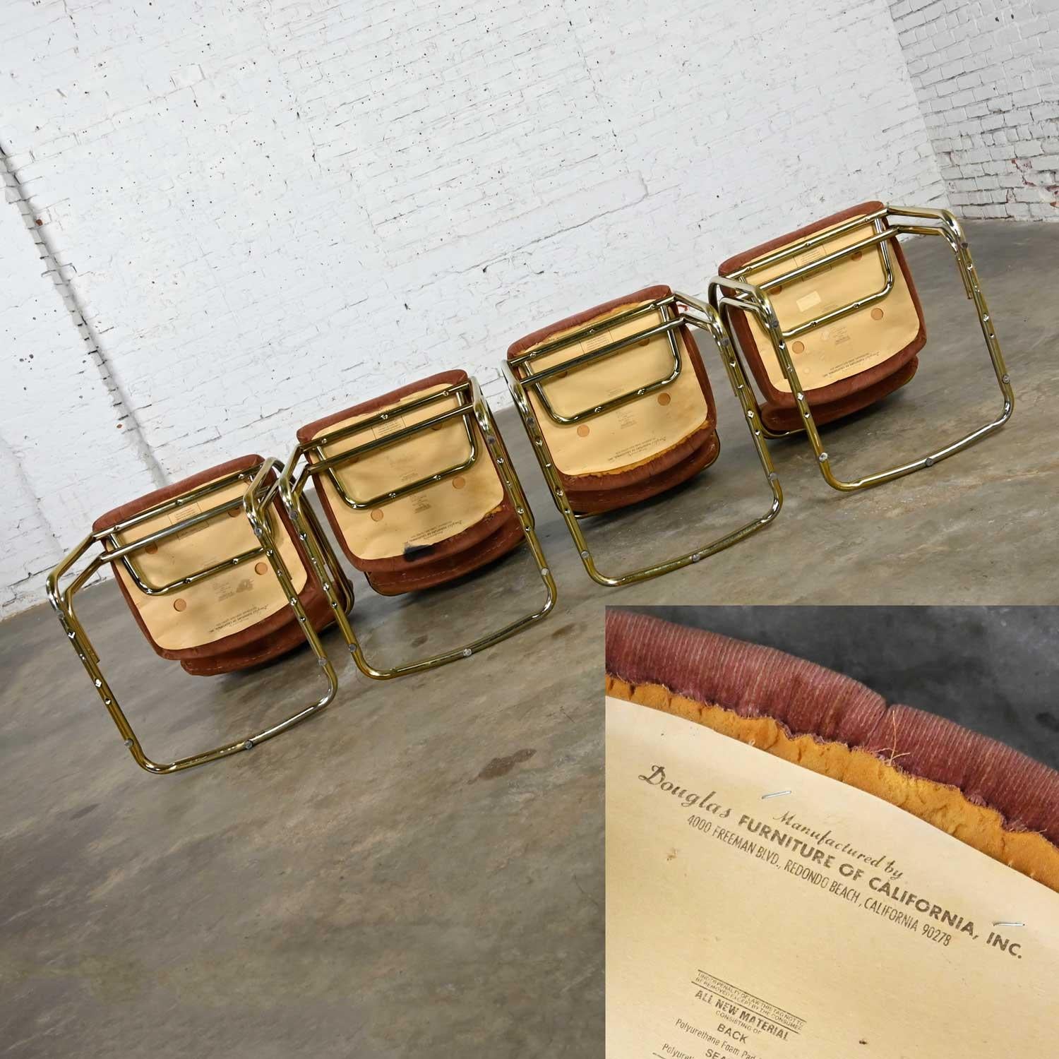 Metal Double Tube Brass Plate Cantilever Chairs Smoked Glass Top Table by Douglas Furn