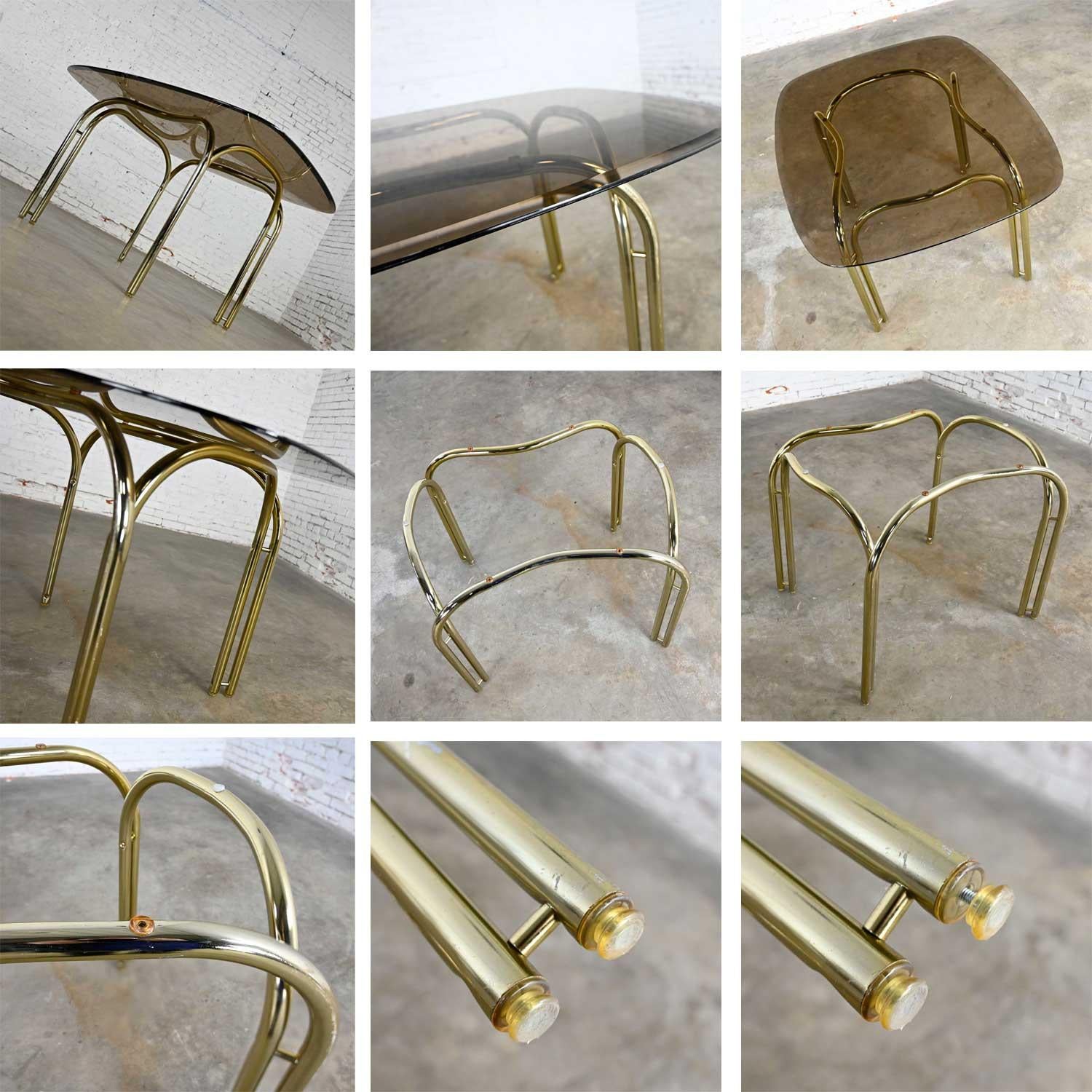 Double Tube Brass Plate Cantilever Chairs Smoked Glass Top Table by Douglas Furn 5