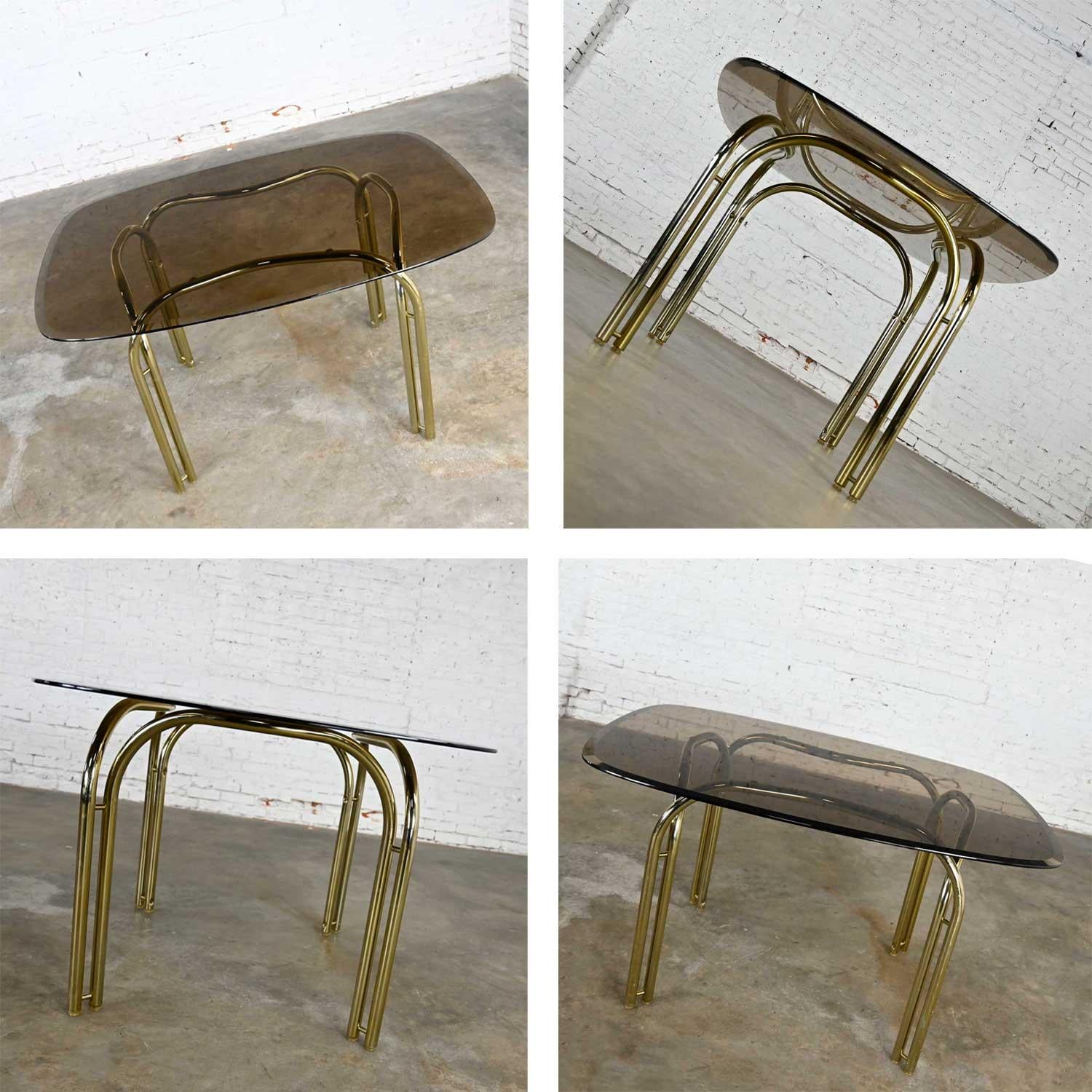 Double Tube Brass Plate Cantilever Chairs Smoked Glass Top Table by Douglas Furn 6
