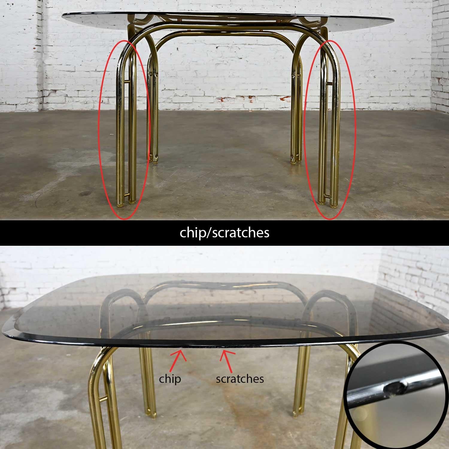 Double Tube Brass Plate Cantilever Chairs Smoked Glass Top Table by Douglas Furn 7